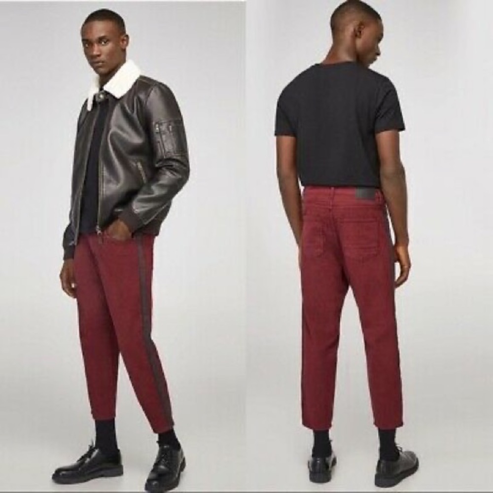 Zara Man Burgandy Loose Fit Jeans